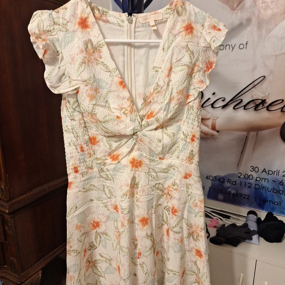 Rebecca Taylor Floral Backless Dress in Cream and Orange